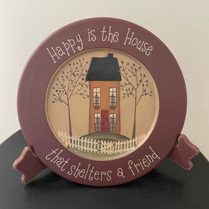 Primitive wooden dish with stand 10 inches